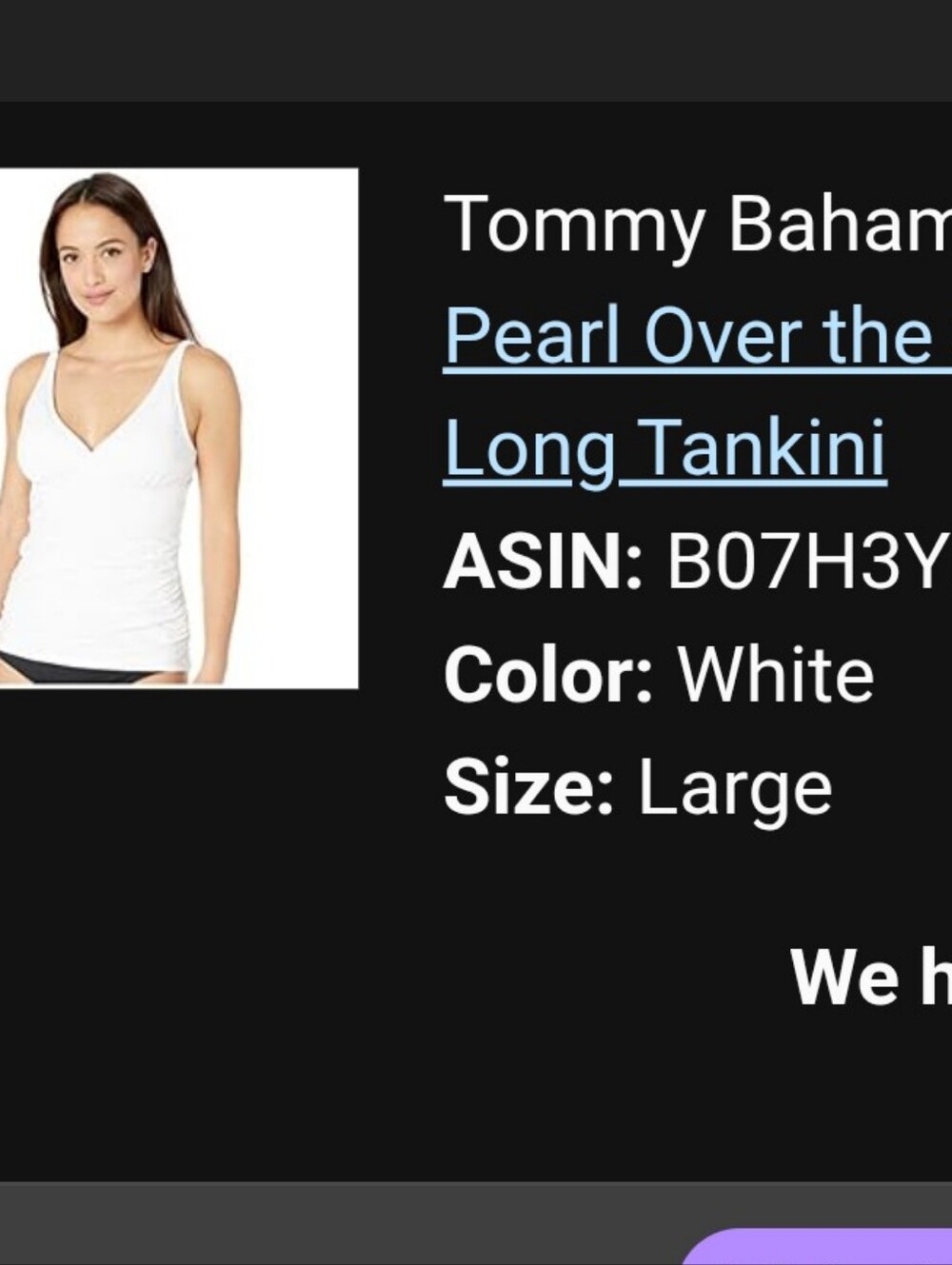 Tommy Bahama Pearl Over The Shoulder Long White V-Neck Tankini. - Picture 6 of 7